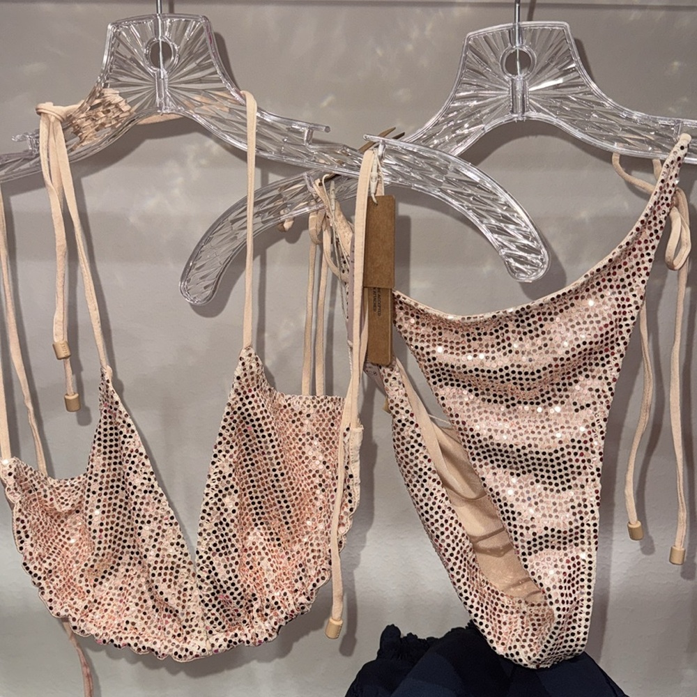 🔥 NWT (SET) LIMITED EDITION SKIMS Sequin 2 PC (Top & Bottom) CLAY - Picture 5 of 13